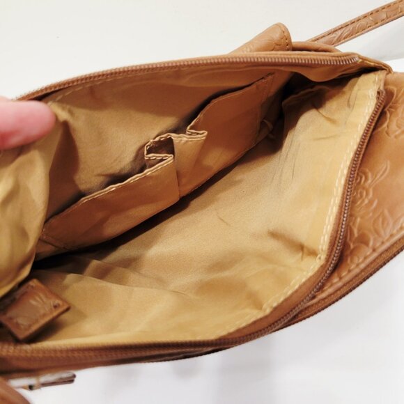 MultiSac Brown Tan Zig Zag Crossbody Shoulder Bag Purse Floral - Picture 4 of 8